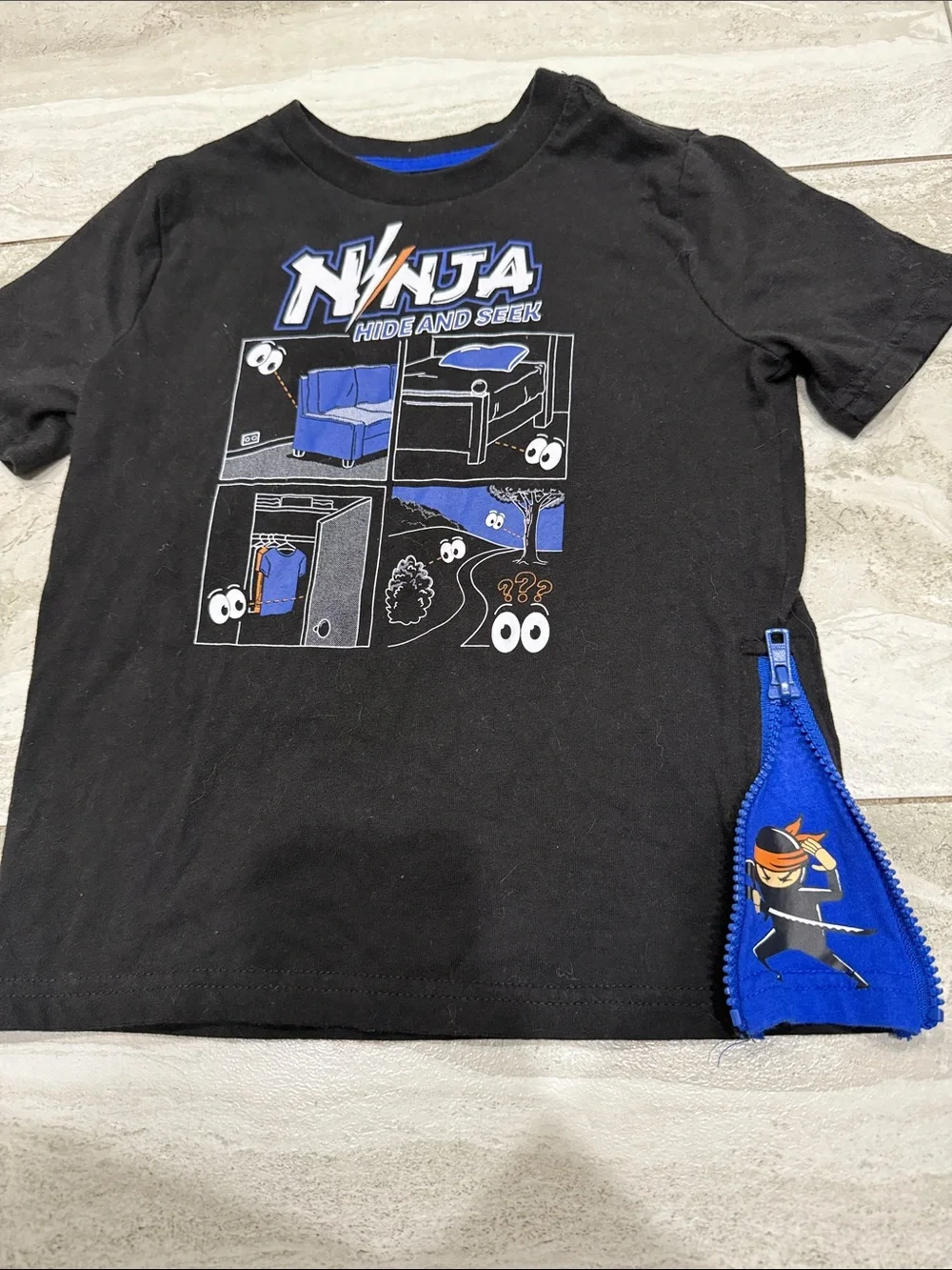 Ninja Graphic Short-Sleeve Tee for Kids - Black with Blue Accents